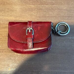 Patricia Nash Mini Torri Leather Key Fob Coin Purse Card Case Wallet Dark Red